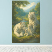 White Tiger • Valley Dawn Family | ManJiangHong Fi Canvas Afdruk (Insitu (Houten vloer))