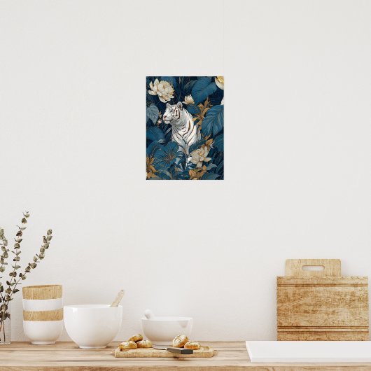 White Tiger Wall Art Print | Oerwoud botanisch (Keuken)