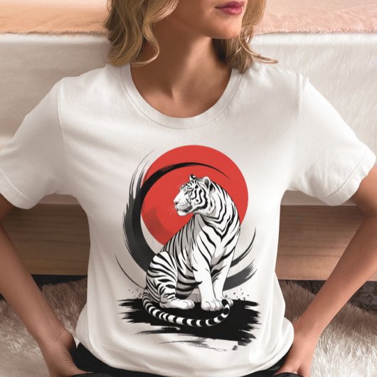 White Tiger With Red Sun Artistic Tri-Blend Shirt