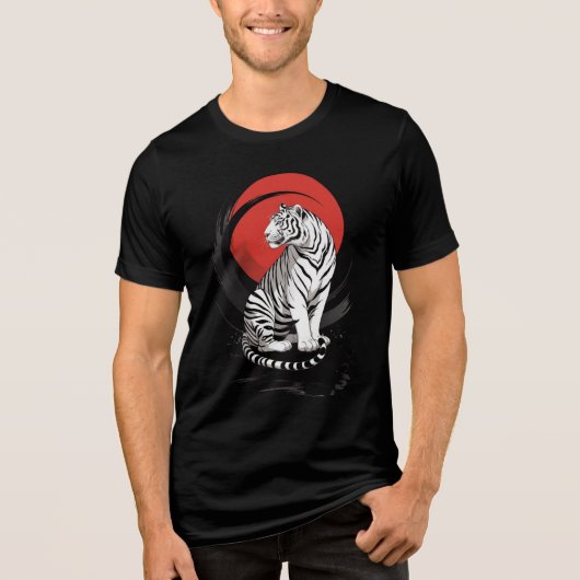 White Tiger With Red Sun Artistic Tri-Blend Shirt (Voorkant)