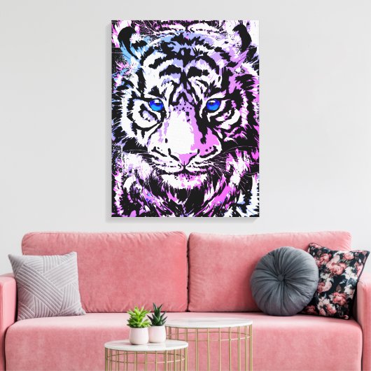 White Tiger Wrapped Canvas - Tijgerblauwe ogen (Insitu (Woonkamer))
