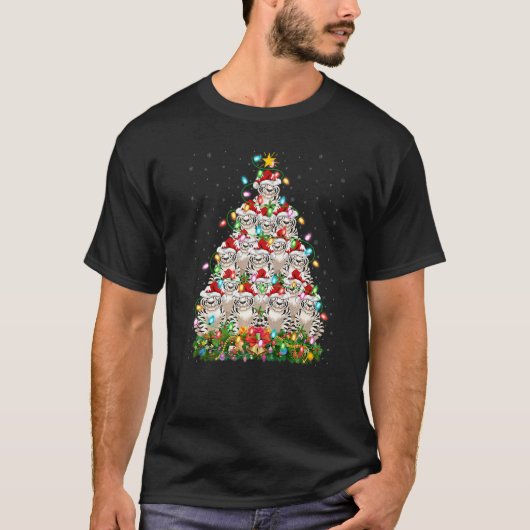 White Tiger  Xmas Santa White Tiger Christmas Tree T-shirt (Voorkant)