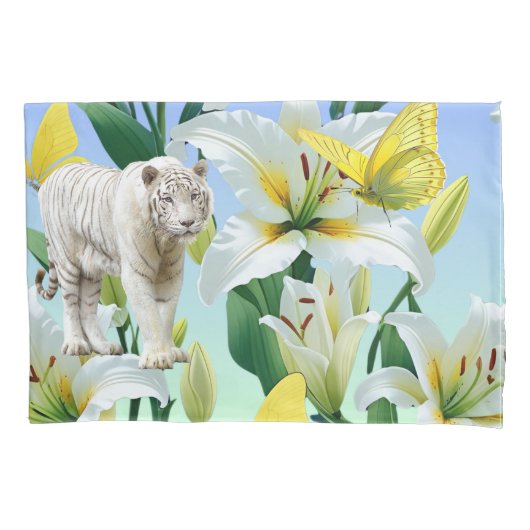  White Tiger Yellow Lilly Kussensloop (Voorkant)