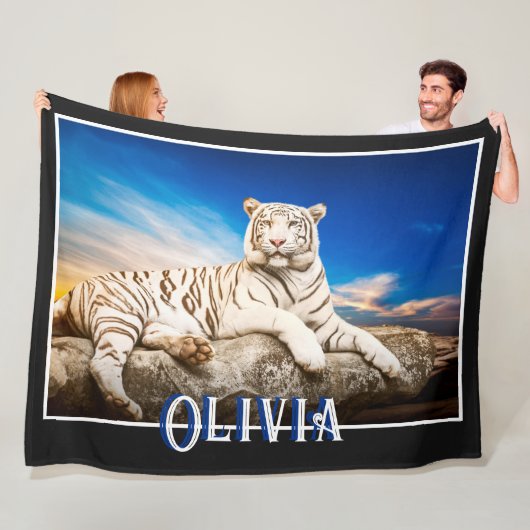 White Tigers Fleece Blanket (In situ)