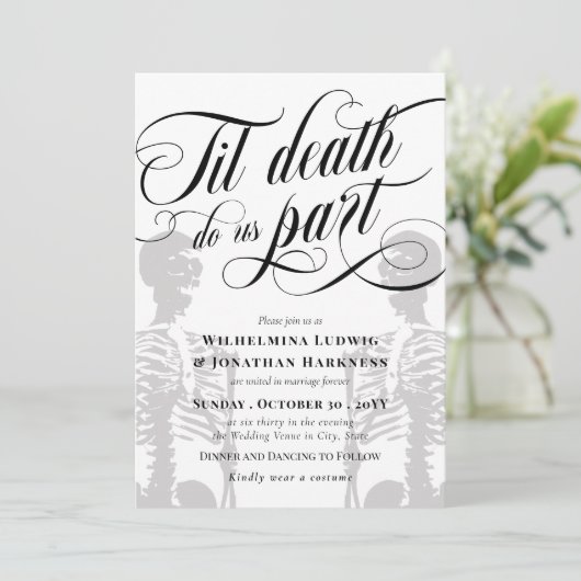 White Til Death Do US Part Skeleton Wedding Kaart (Staand voorkant)