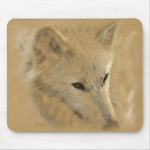 White Timber Wolf Chalk Tekening Muismat