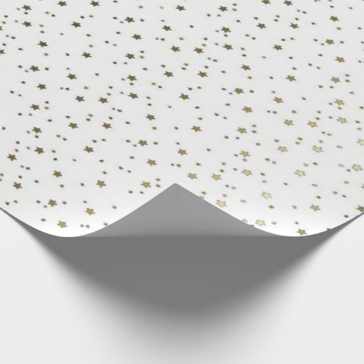 White Tiny Golden Stars Wrapping Paper Cadeaupapier (Hoek)