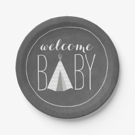 White Tipi-Baby shower - Chalk geïnspireerd Papieren Bordje