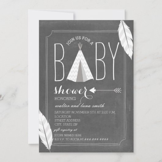 White Tipi + Feathers Baby shower Kaart (Voorkant)