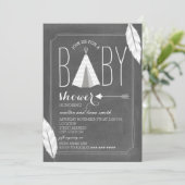 White Tipi + Feathers Baby shower Kaart (Staand voorkant)