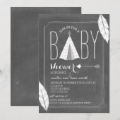 White Tipi + Feathers Baby shower Kaart (Voorkant / Achterkant)