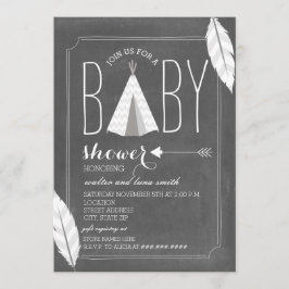 White Tipi + Feathers Baby shower Kaart