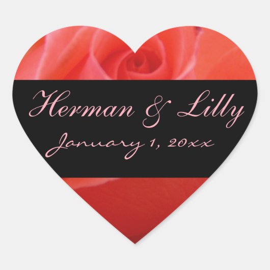 White Tipped Pink Rose Personalized Wedding Hart Sticker (Voorkant)
