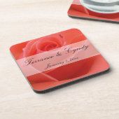 White Tipped roze Rose Personal Wedding Bier Onderzetter (Linkerzijde)