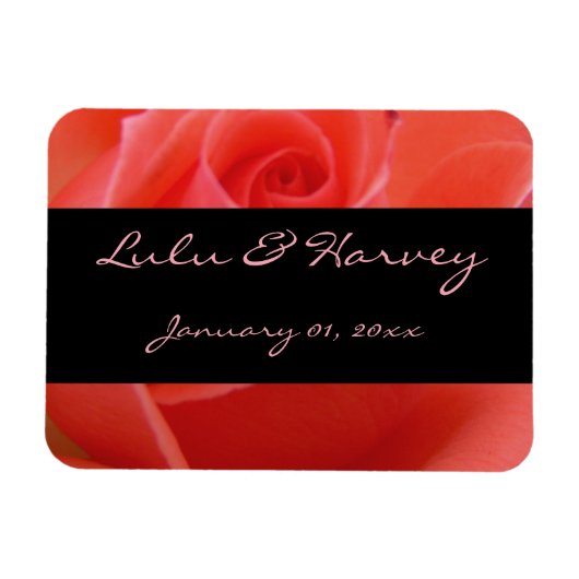 White Tipped roze Rose Personal Wedding Magneet (Horizontaal)