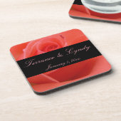 White Tipped roze Rose Personal Wedding Onderzetter (Linkerzijde)