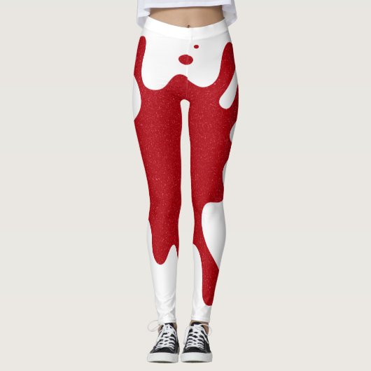 White & Tomato Red Splash Leggings – Customizable (Voorkant)