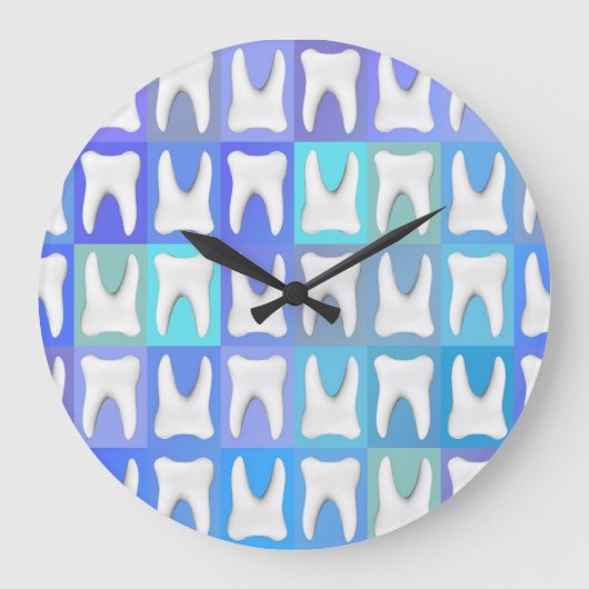 White Tooth Blue Box Pattern Dentist Wall klok (Voorkant)