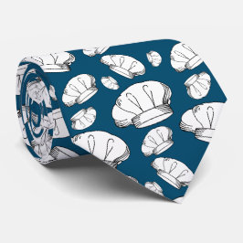 White Toque Chefs Petten Pattern Peacock Blue Stropdas