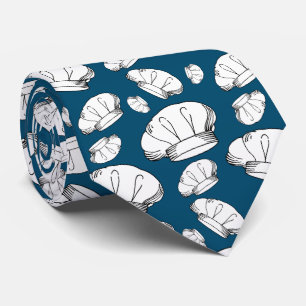 White Toque Chefs Petten Pattern Peacock Blue Stropdas