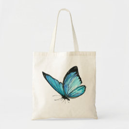 White Tote Bag met Blue Butterfly & Blue Flowe