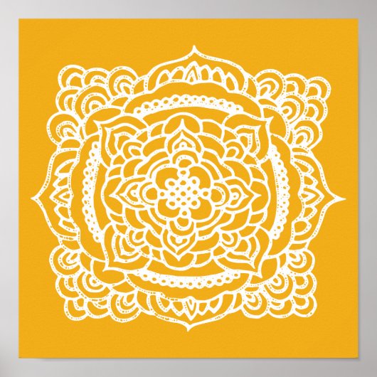 White Tracery Ornament Yellow Poster (Voorkant)