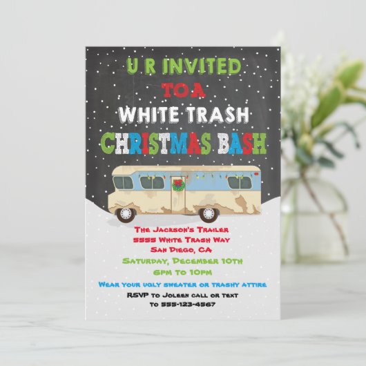 White Trailer Trash-kerstparty Bash Kaart (Staand voorkant)