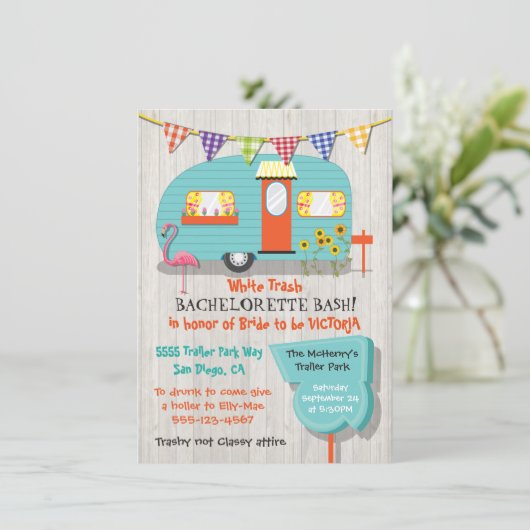 White Trash Bachelorette basepartijuitnodiging Kaart (Staand voorkant)