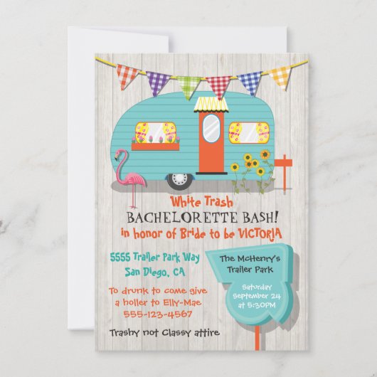 White Trash Bachelorette basepartijuitnodiging Kaart (Voorkant)