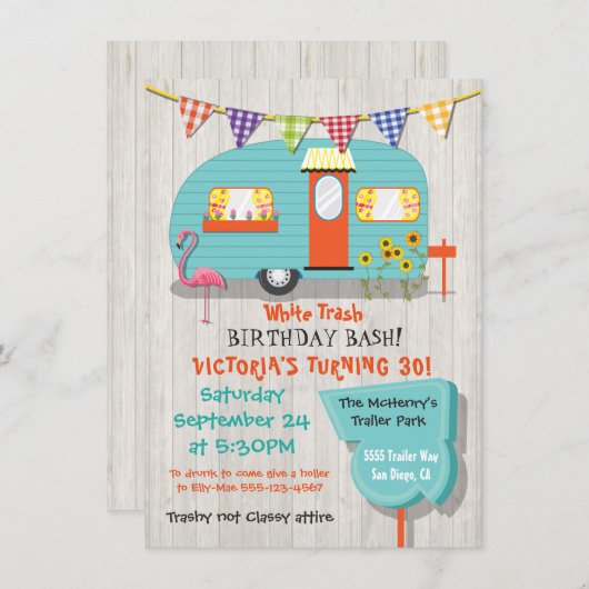 White Trash Birthday basparty uitnodiging (Voorkant / Achterkant)