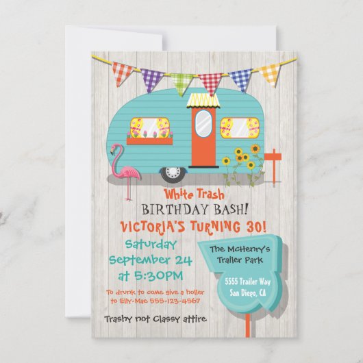 White Trash Birthday basparty uitnodiging (Voorkant)