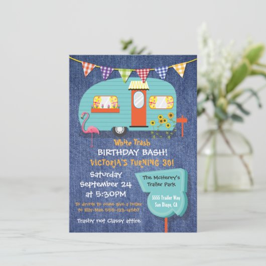 White Trash Birthday basparty uitnodiging (Staand voorkant)