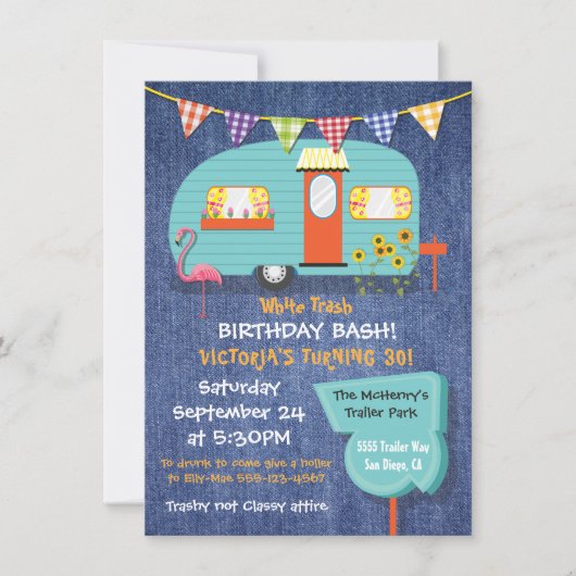White Trash Birthday basparty uitnodiging (Voorkant)