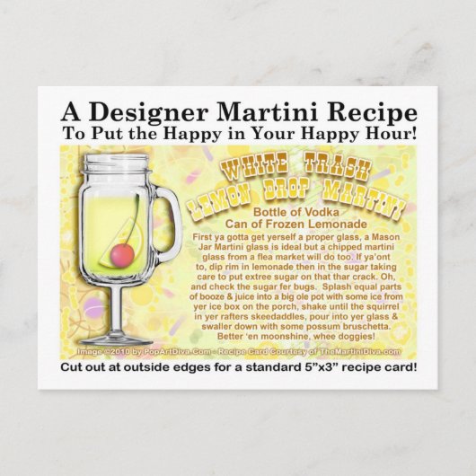 White Trash Lemon Drop Joke Martini Recept Postcar Briefkaart (Voorkant)