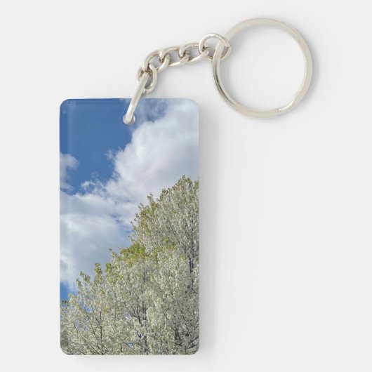 White Tree Blue Sky Clouds Photo Sleutelhanger (achterkant)