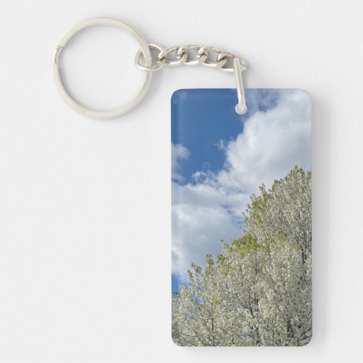 White Tree Blue Sky Clouds Photo Sleutelhanger (Voorkant)