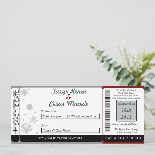 White Tree Boarding Pass Weduwen Uitnodiging (Staand voorkant)