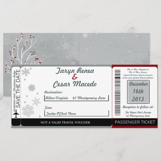 White Tree Boarding Pass Weduwen Uitnodiging (Voorkant / Achterkant)