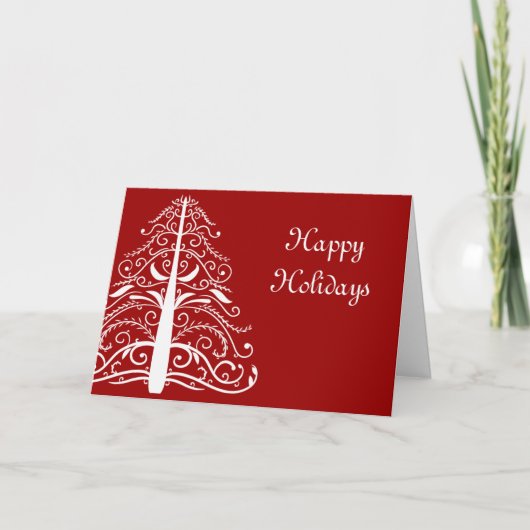 White Tree op Red Business Kerstmis Kaart (Voorkant)