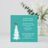 White Tree Red Bird op Blauwgroen kerstfeest Kaart (Staand voorkant)