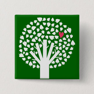White Tree Silhouette met Heart Leaf Vierkante Button 5,1 Cm