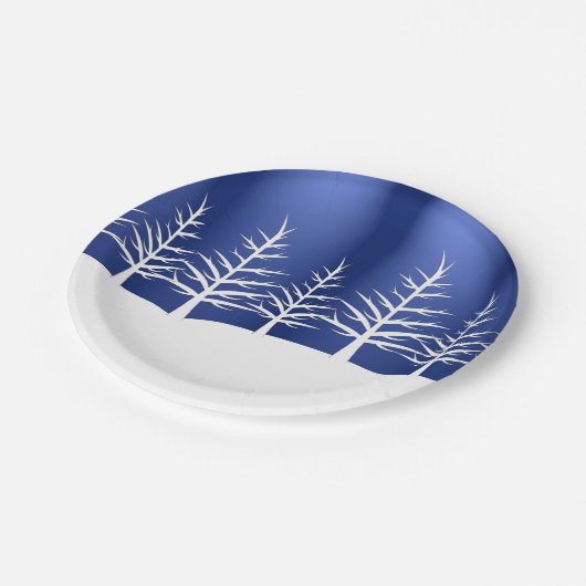 White Tree Silhouettes kerst Papieren Bordje (Gekanteld)