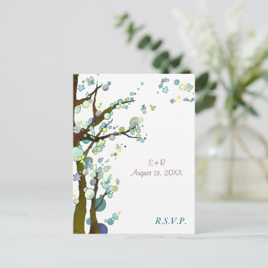 White Tree Theme Wedding RSVP Uitnodiging Briefkaart (Staand voorkant)
