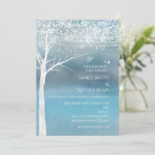 White Tree Winter Blue Elegant Wedding Invitation Kaart (Staand voorkant)