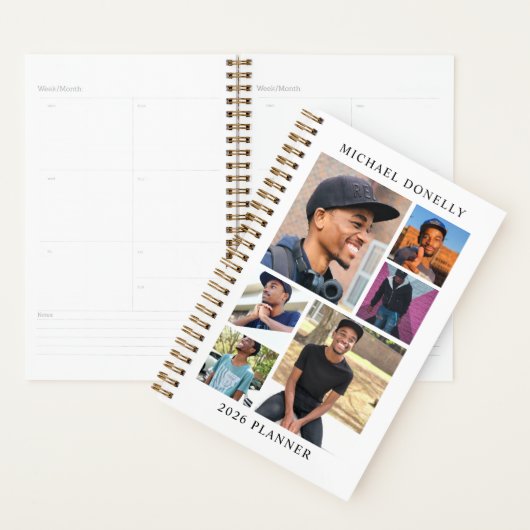 White Trendy 6 fotocollage jaarlijks Planner (Display)