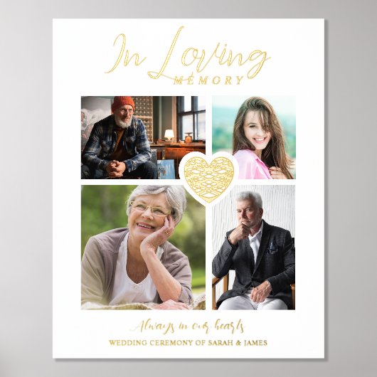 White Trendy Collage 4 Photos Modern Heart Wedding Folie Afdrukken (Voorkant)