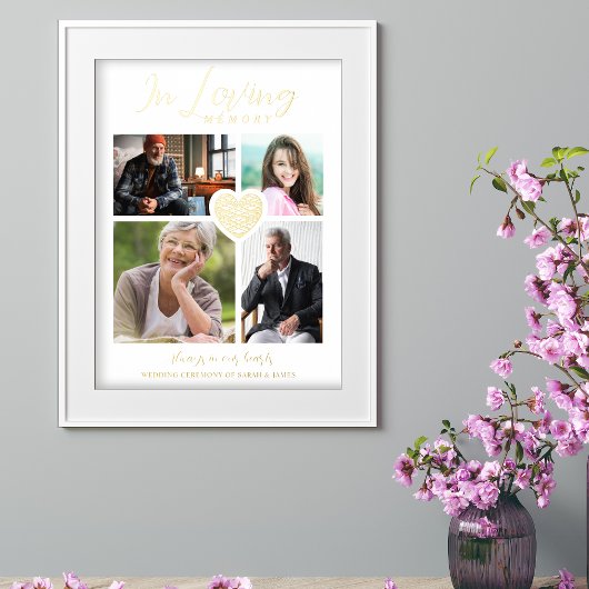 White Trendy Collage 4 Photos Modern Heart Wedding Folie Afdrukken