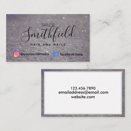 White Trendy Glitter Hair and Nails Salon Modern Visitekaartje (Voorkant / Achterkant)