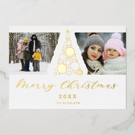 White Trendy Luxury Christmas Tree 2 Photos Family Folie Feestdagenkaart