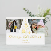 White Trendy Luxury Christmas Tree 2 Photos Family Folie Feestdagenkaart (Staand Voorkant)